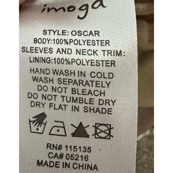 IMOGA Oscar Style Dress Beige & Gold Polka Dot Tiger Print Sleeves Size 4 - Picture 6 of 6